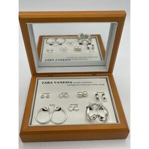 Tara Vanessa Weekly Wardrobe Silver Tone Earring Collection In Mirrored Box New